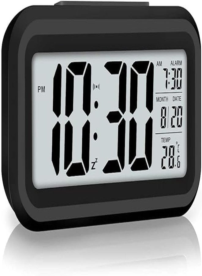 Sukee Digital Smart Operated Digital Clock | Alarm Table Clock with Automatic Sensor | Digital Alarm Clock for Bedrooms | Date & Temperature (Black) - Image 1